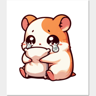 Kawaii Crying Sad Hamster Posters and Art